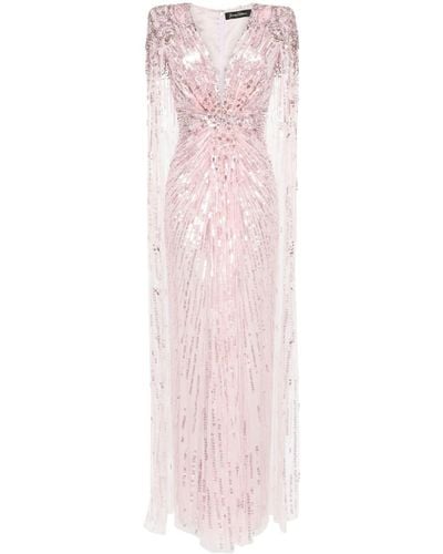 Jenny Packham Gold Rush Sequined Cape Gown - Pink