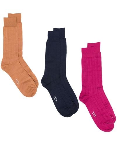 Paul Smith Ribbed Mid-calf Socks (pack Of Three) - Pink