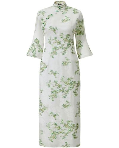 Shanghai Tang Vestido de fiesta con motivo floral en jacquard - Verde