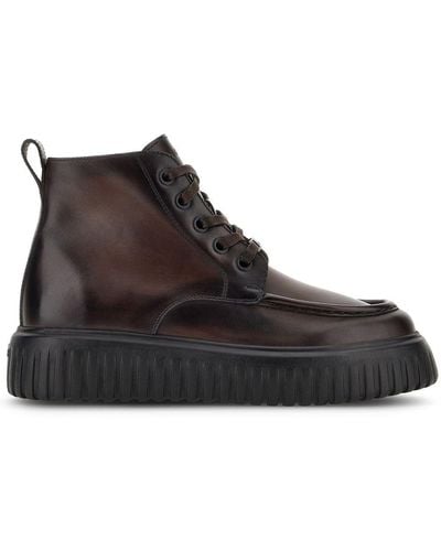 Hogan H-stripe Lace-up Leather Boots - Black