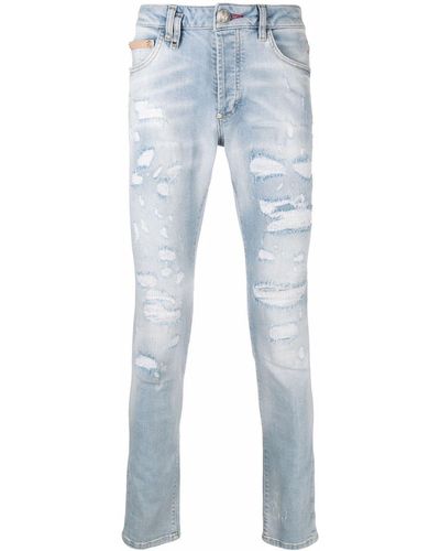Philipp Plein Ripped Skinny Jeans - Blue