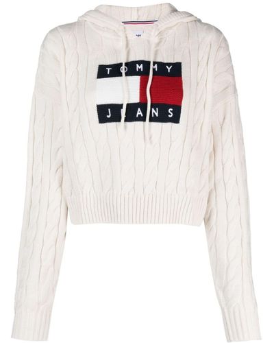 Tommy Hilfiger Logo-embroidery Cable-knit Jumper - White