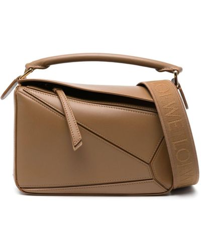Loewe Small Puzzle Leather Tote Bag - Brown