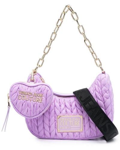 Versace Faux-leather Matelassé Shoulder Bag - Purple