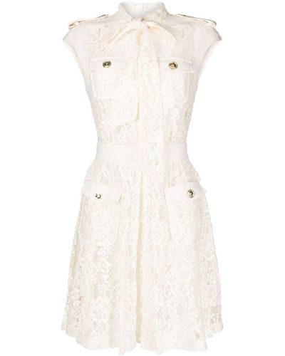 Zuhair Murad Pussy-bow Lace Mini Dress - White