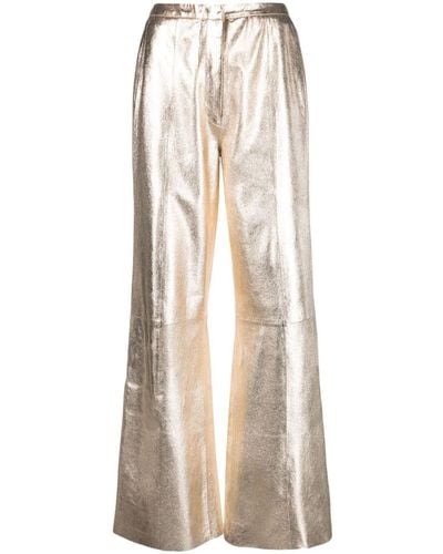 Forte Forte Metallic Leather Wide-leg Trousers - Natural