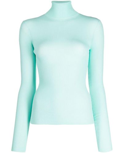 Enfold High-neck Long-sleeve Ribbed Top - Blue