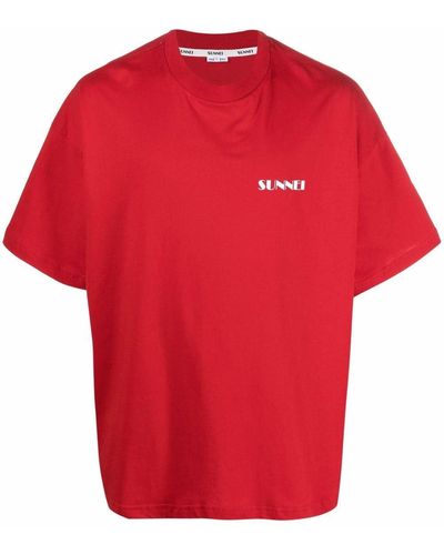 Sunnei Camiseta con logo y cuello redondo - Rojo