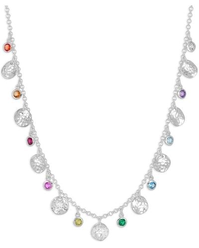 Dower & Hall Hammered Disc And Gemstone Array Necklace - White