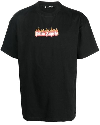 Palm Angels Camiseta Logo Llamas - Negro
