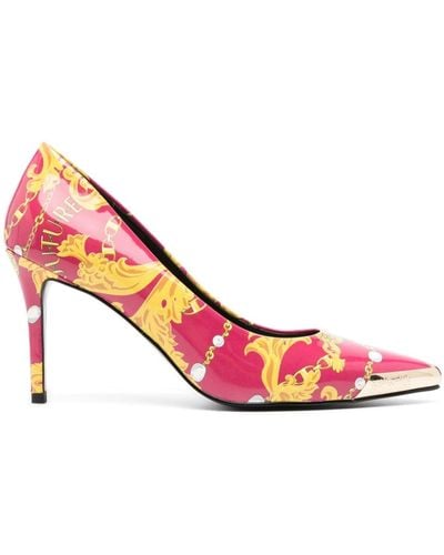 Versace 90mm Chain Couture-print Pumps - Pink