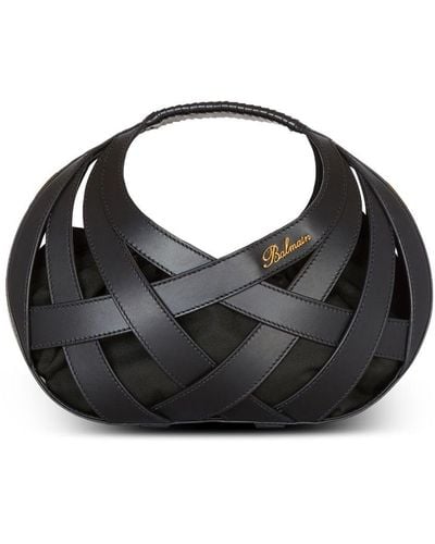 Balmain Basketweave Leather Tote Bag - Black