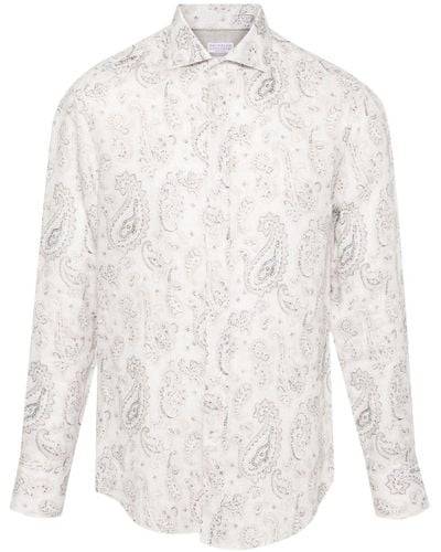 Brunello Cucinelli Paisley-print Linen Shirt - White