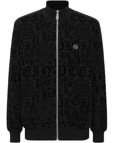 Philipp Plein Gothic-print Side-stripe Sport Jacket - Black
