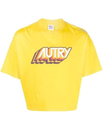Autry Cropped-T-Shirt mit Logo-Print - Gelb