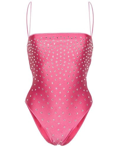 Oséree Hoch geschnittener Badeanzug mit Kristallen - Pink