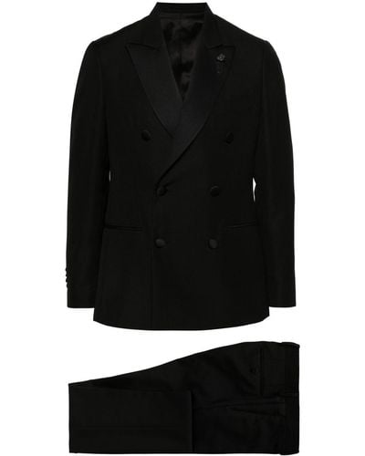 Lardini Double-breasted Wool-blend Suit - Black