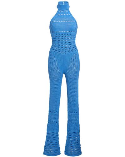 retroféte Kalena Crochet Halterneck Jumpsuit - Blue