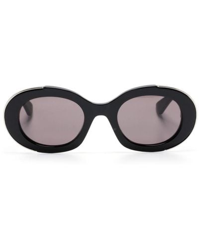 Alexander McQueen Logo-engraved Oval-frame Sunglasses - Black