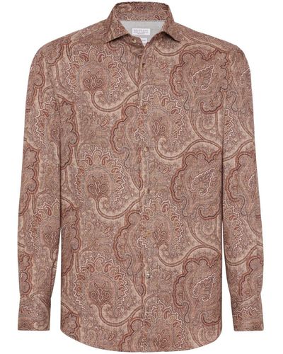 Brunello Cucinelli Patterned Jacquard Cotton Shirt - Brown