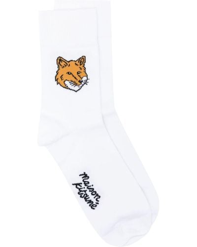 Maison Kitsuné Fox-Motif Cotton-Blend Socks - White