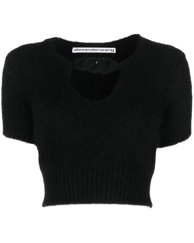 Alexander Wang Chain-detail Cropped Knitted Top - Black