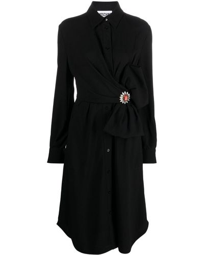 Moschino Bow-detail Buttoned Shirt Dress - Black