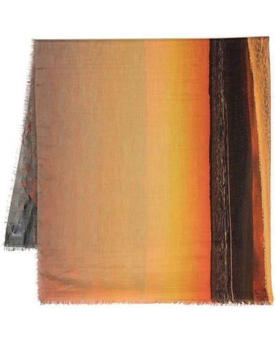 Louisa Ballou Painted Sunset Frayed-edge Scarf - Brown