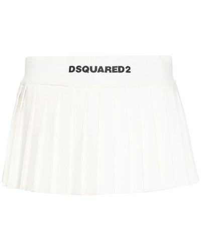 DSquared² Logo-embroidered Pleated Mini Skirt - White