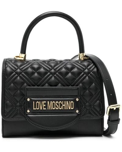Love Moschino Gesteppte Umhängetasche mit Logo - Schwarz
