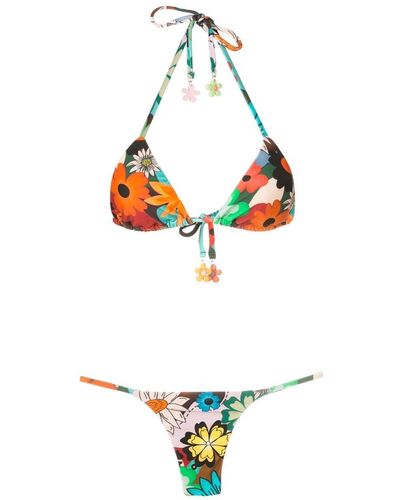 Amir Slama Floral-print Halterneck Bikini - White