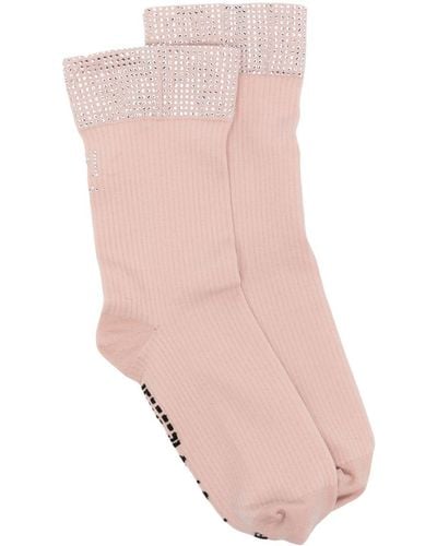 Wolford X Sergio Rossi Crystal-studded Socks - Pink