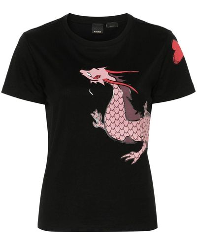 Pinko Quentin T-Shirt mit Drachen-Print - Schwarz