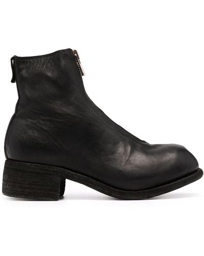 Guidi Front Zip Leather Ankle Boots - Black