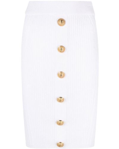 Balmain High Waist Buttoned Knit Skirt - White