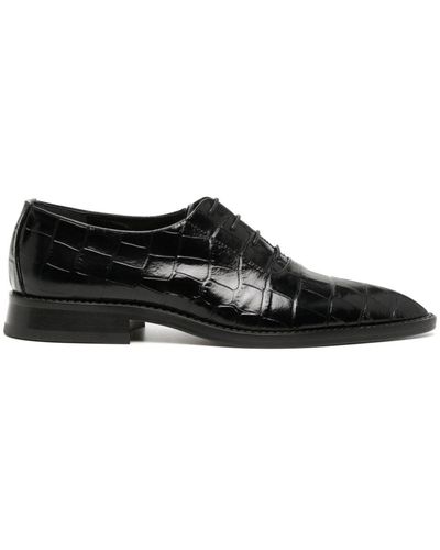 Victoria Beckham Crocodile-effect Leather Oxford Shoes - Black