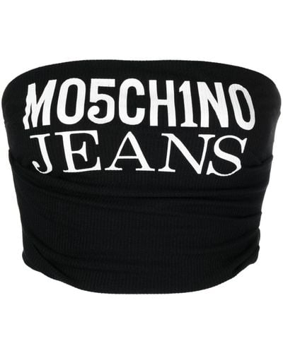 Moschino Jeans Logo-print Draped Cropped Top - Black