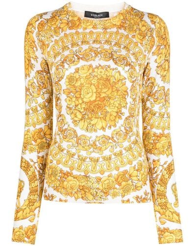 Versace Barocco-print Silk Sweater - Yellow