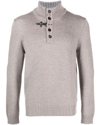 Fay Button-up High-neck Sweatshirt - Gray
