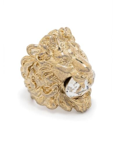 Gucci Anillo con cabeza león y cristal - Metálico