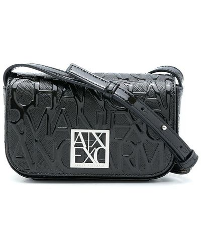 Armani Exchange エンボスロゴ ショルダーバッグ - ブラック
