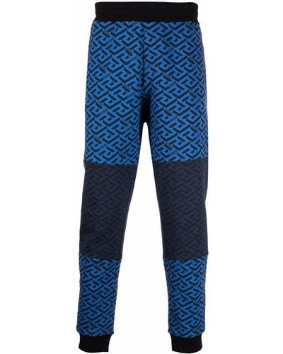 Versace Pantalon de jogging La Greca à design colour block - Bleu