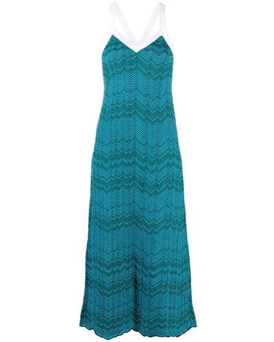 Wales Bonner Midi-jurk Met Chevron Streep - Blauw