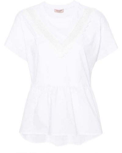 Twin Set Lace-panelling Cotton T-shirt - White
