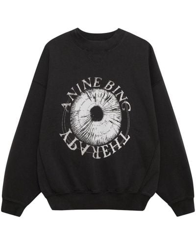 Anine Bing Logo-print Organic Cotton Sweater - Black