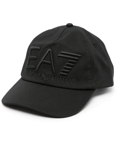EA7 Casquette en coton à logo brodé - Noir