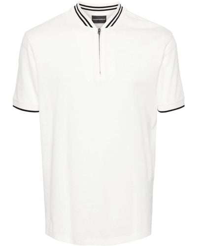 Emporio Armani Zip-up Piqué Polo Shirt - White