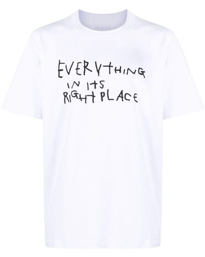 Sacai T-shirt en coton à slogan imprimé - Blanc