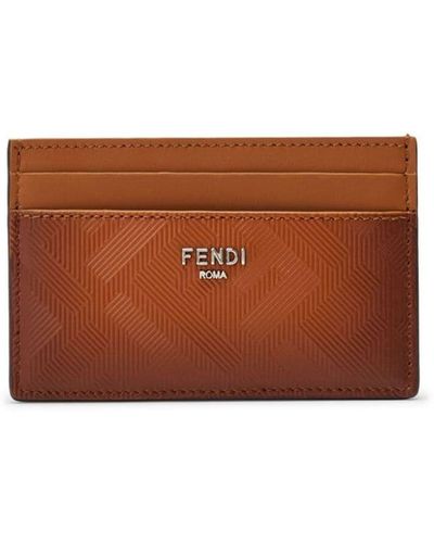 Fendi Logo-plaque Leather Cardholder - ブラウン