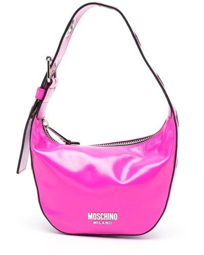 Moschino Schultertasche mit Logo-Schild - Pink